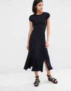 Vila Button Down Midi Skirt - Black