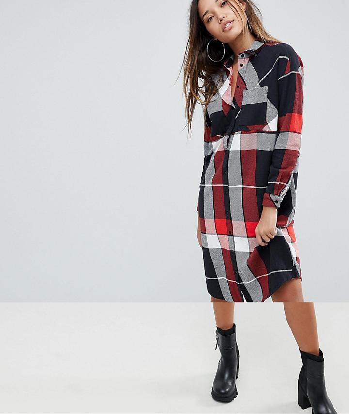 Noisy May Check Shirt Dress - Multi
