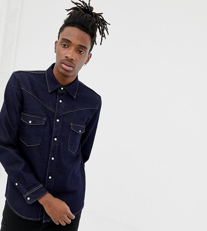 Heart & Dagger Denim Western Shirt With Long Sleeves - Navy