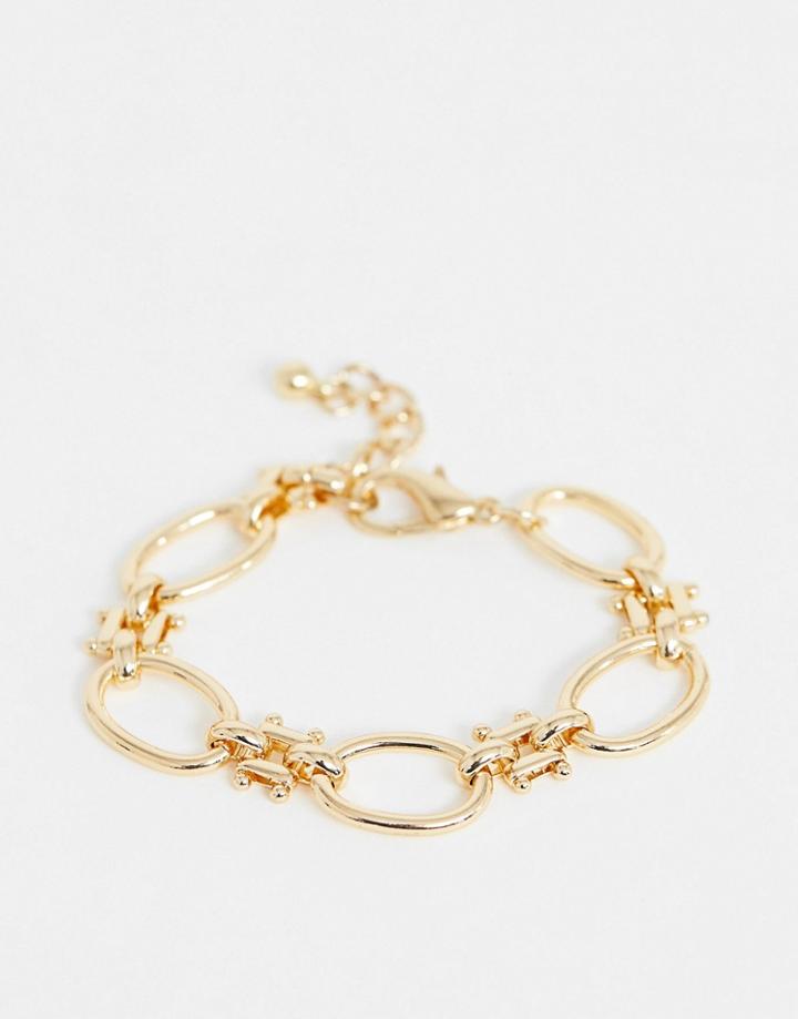 Asos Design Bracelet With Open Circle And Hardware Chain Links In Gold Tone - Gold