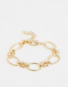 Asos Design Bracelet With Open Circle And Hardware Chain Links In Gold Tone - Gold