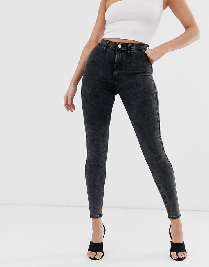 River Island Kaia Skinny Jeans In Black Acid Wash