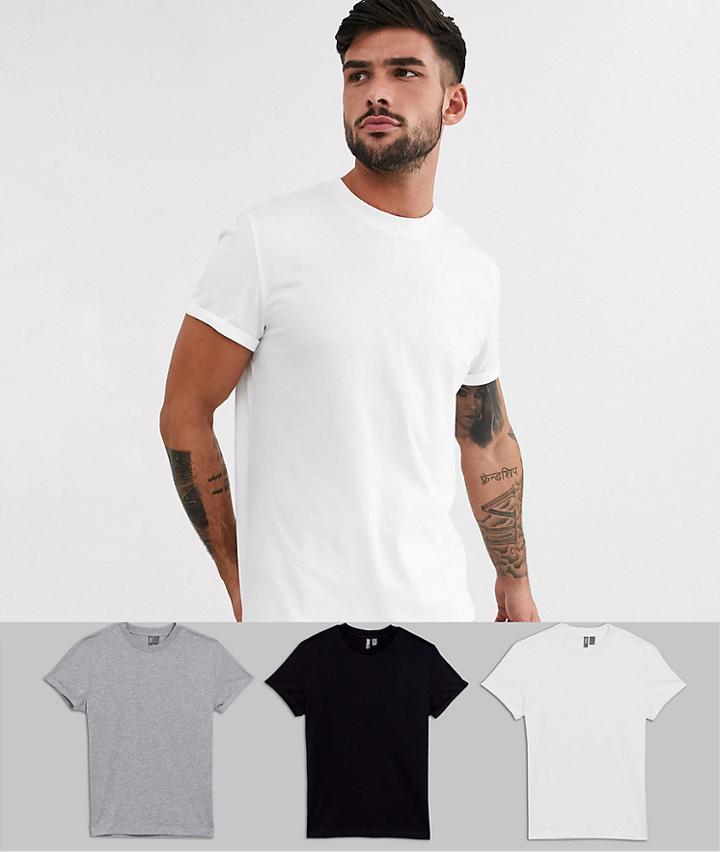 Asos Design 3 Pack T-shirt With Crew Neck And Roll Sleeve Save-multi