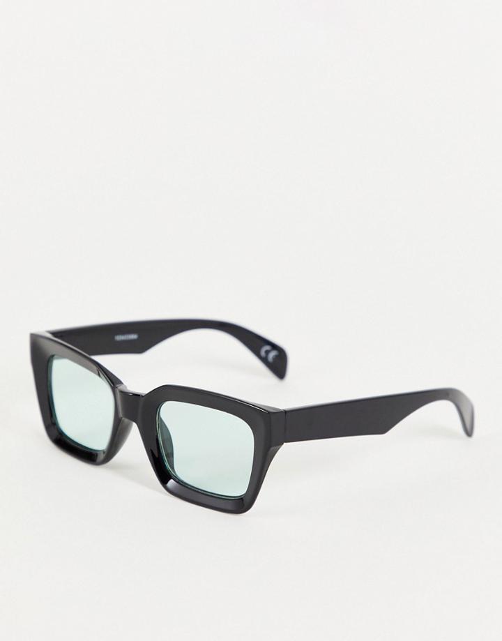 Asos Design Chunky Oversized Square Sunglasses In Black With Turquoise Lens