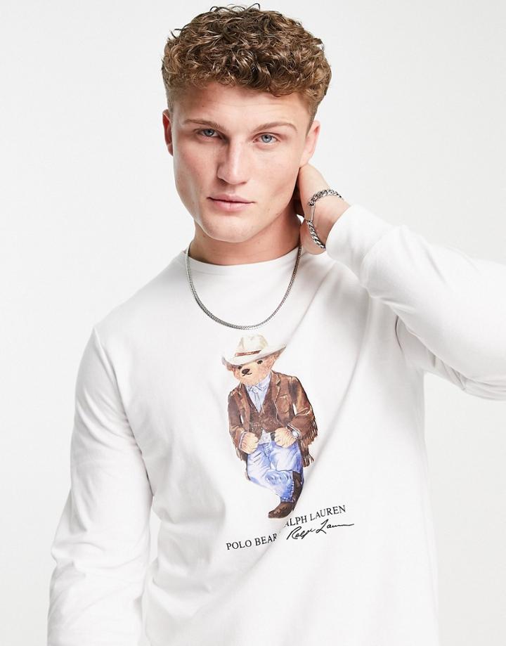 Polo Ralph Lauren Cowboy Bear Print Long Sleeve Top In White
