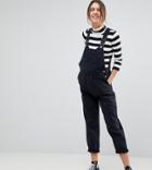 Asos Maternity Denim Overall With Pleat Detail In Washed Black - Black