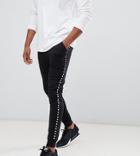 Asos Design Tall Super Skinny Joggers With Stud Side Stripe - Black