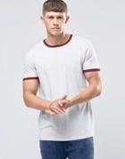 Asos T-shirt With Contrast Cuffs In Grey And Red