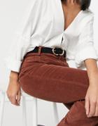 Pieces Suede Belt With Silver Twisted Buckle In Black