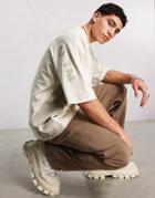 Asos Dark Future Oversized T-shirt With Cut & Sew Panels And Large Logo Print In Off White