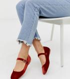 Asos Design Wide Fit Links Mary Jane Ballet Flats In Rust Velvet-orange