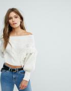 Miss Selfridge Bardot Tassle Sweater - White