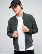 Esprit Suede Bomber Jacket In Khaki - Green