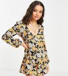 Miss Selfridge Petite Button Up Romper In Retro Print-multi