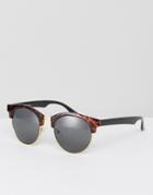 Asos Rounded Retro Sunglasses In Black With Tort Arms - Black