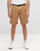 Esprit Chino Shorts With Faux Leather Belt - Camel
