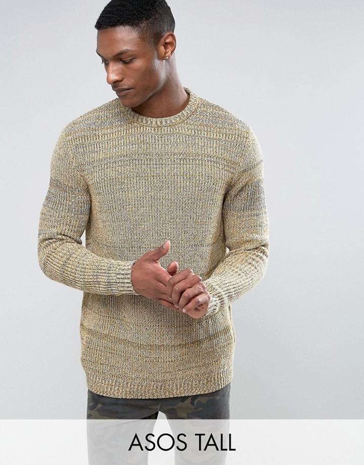 Asos Tall Relaxed Fit Sweater In Black & Yellow Twist - Yellow