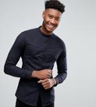Asos Tall Smart Skinny Oxford In Black With Grandad Collar - Black