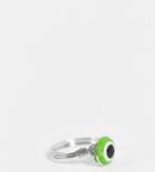 Asos Design Curve Ring In Wire Design With Green Eye In Silver Tone