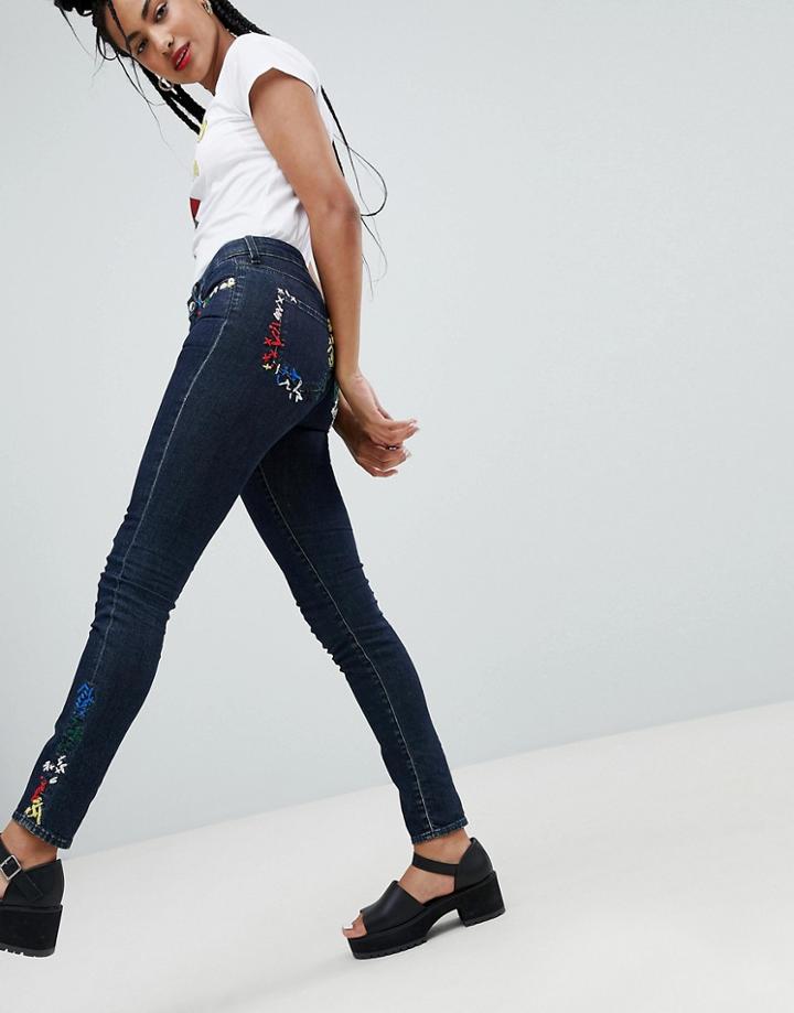Love Moschino Embroidered Pocket Skinny Jeans - Navy