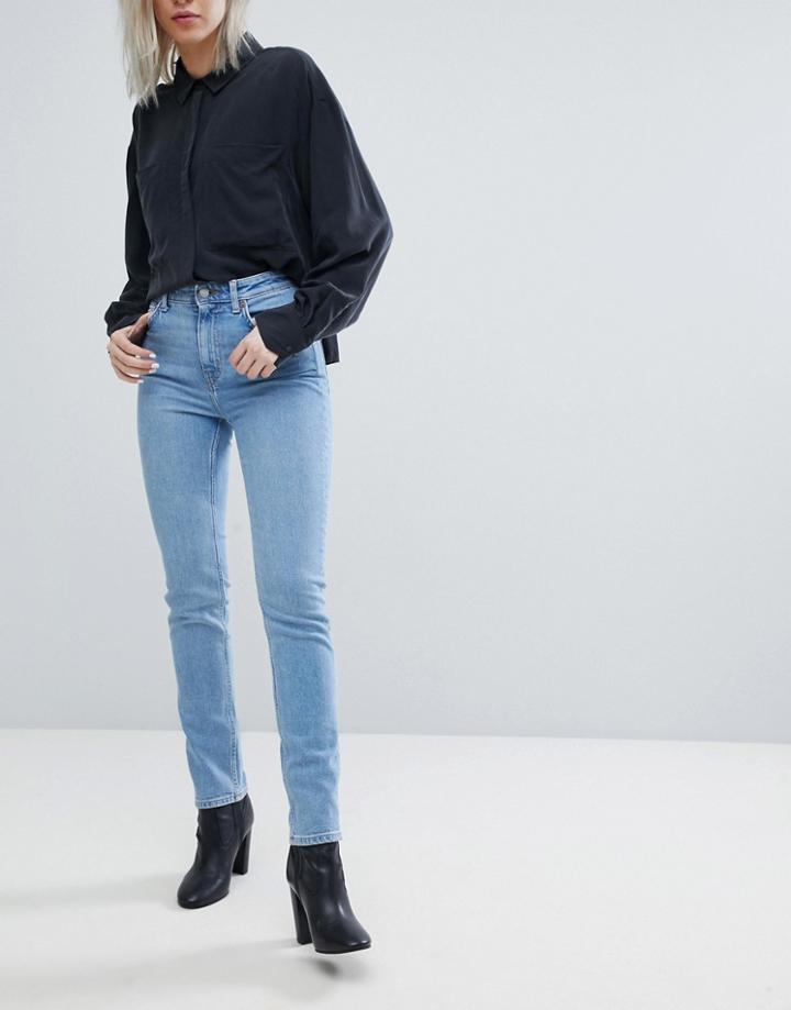 Weekday Way High Waist Slim Leg Jean With Raw Hem - Blue