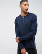 Brave Soul Grandad Slub Long Seeve Top With Pocket - Navy