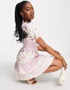 Miss Selfridge Frill Detail Mini Tea Dress In Mix Floral Print-multi