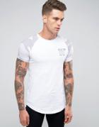 11 Degrees Raglan T-shirt With Camo Print Sleeves - White