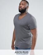 Asos Plus T-shirt With V Neck In Charcoal - Gray