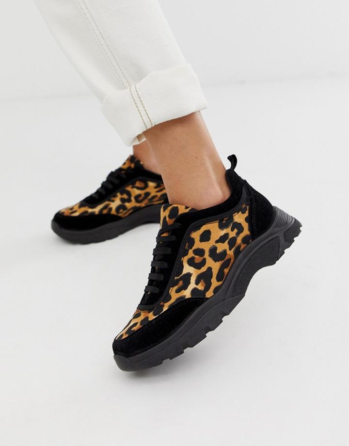 Asos Design Dexie Chunky Sneakers In Leopard And Black - Multi