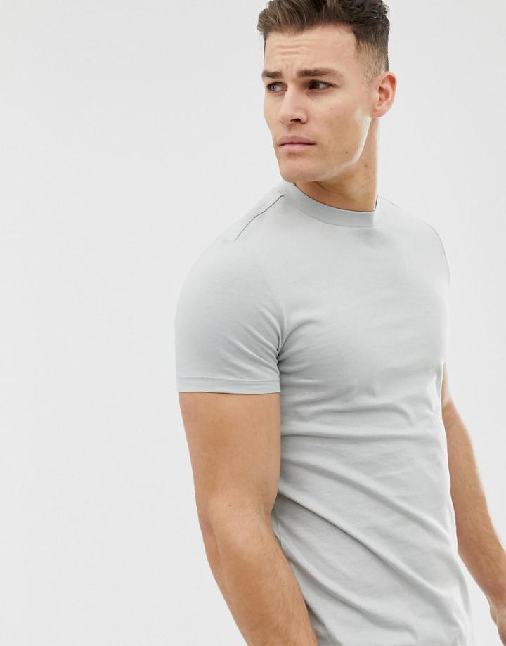 Asos Design Organic T-shirt With Crew Neck In Gray-green
