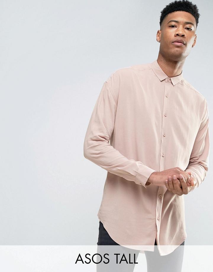 Asos Tall Oversized Viscose Shirt In Pink - Pink