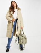 Asos Design Oversized Parka Coat In Stone-neutral