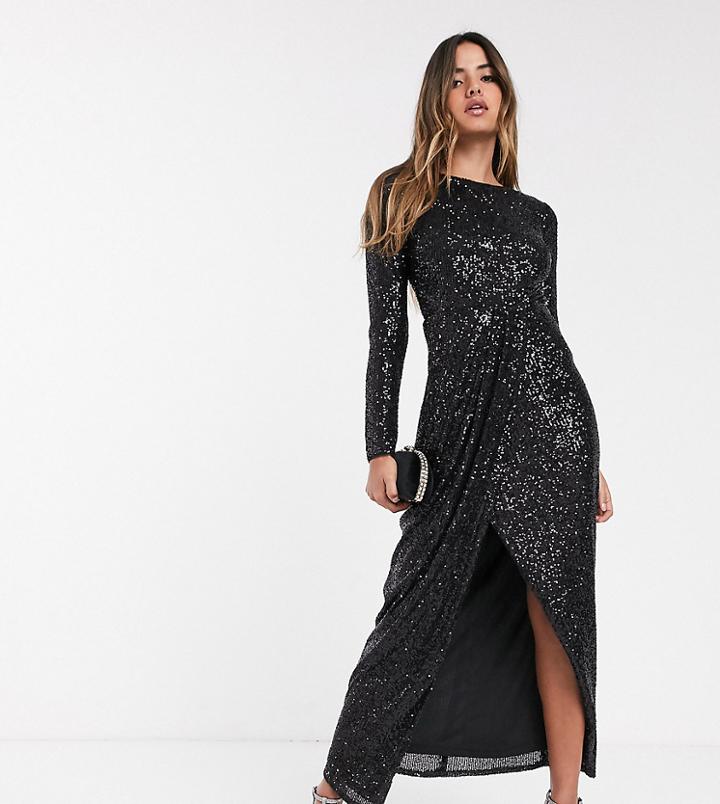 Tfnc Sequin Maxi Wrap Dress In Black