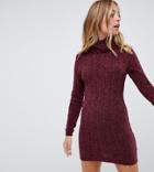 Brave Soul Petite Perrie Roll Neck Sweater Dress - Red
