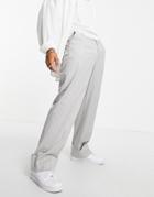 Asos Design Wide Leg Smart Pant With Deep Turn Up In Gray Heather Pin Stripe-grey