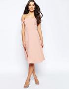 Asos Midi Dress With Off Shoulder And Full Skirt - Nude