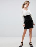 Asos Design Tailored Mini Skirt With Exaggerated Paper Bag Waistst - Black