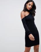 Asos Design Cut Out Detail Knitted Mini Dress-black
