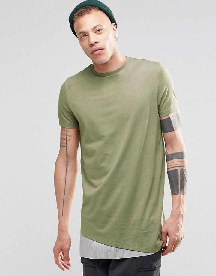 Asos Super Longline T-shirt With Asymetric Hem Interest