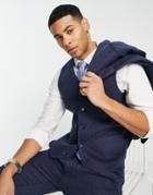 Asos Design Super Skinny Wool Mix Suit Vest In Navy Herringbone