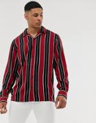 Brave Soul Stripe Long Sleeve Shirt - Red