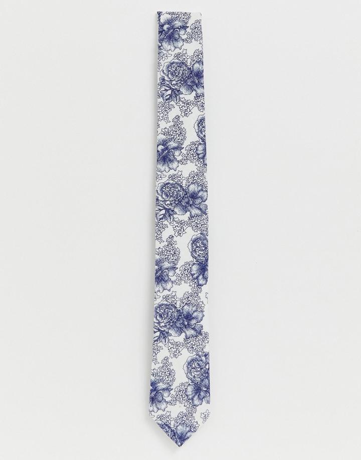 Moss London Tie In Navy Floral