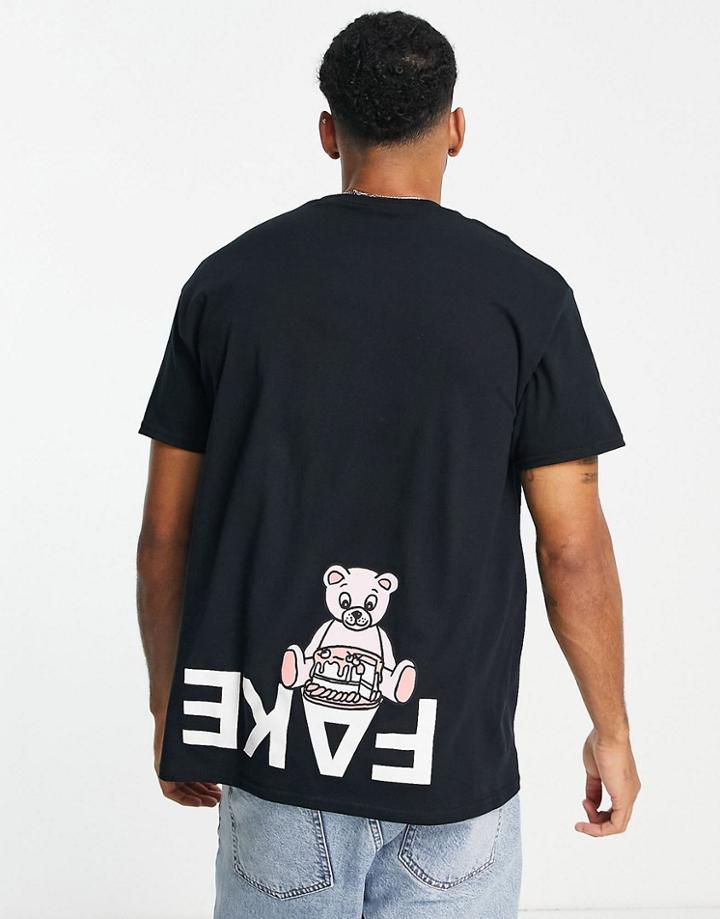 New Love Club Printed Graphic T-shirt In Black