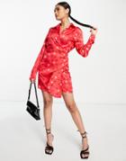 Liquorish Satin Mini Dress In Red Heart Print - Exclusive To Asos