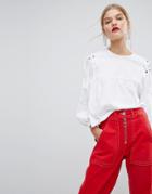 Mango Shirt With Lace Up Shoulder Detail - White