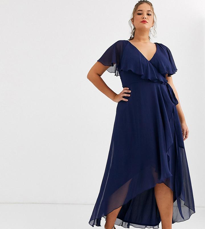 Asos Design Curve Cape Back Dipped Hem Maxi Dress