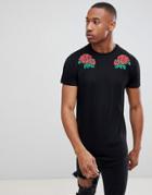 Brave Soul Longline Rose T-shirt - Black