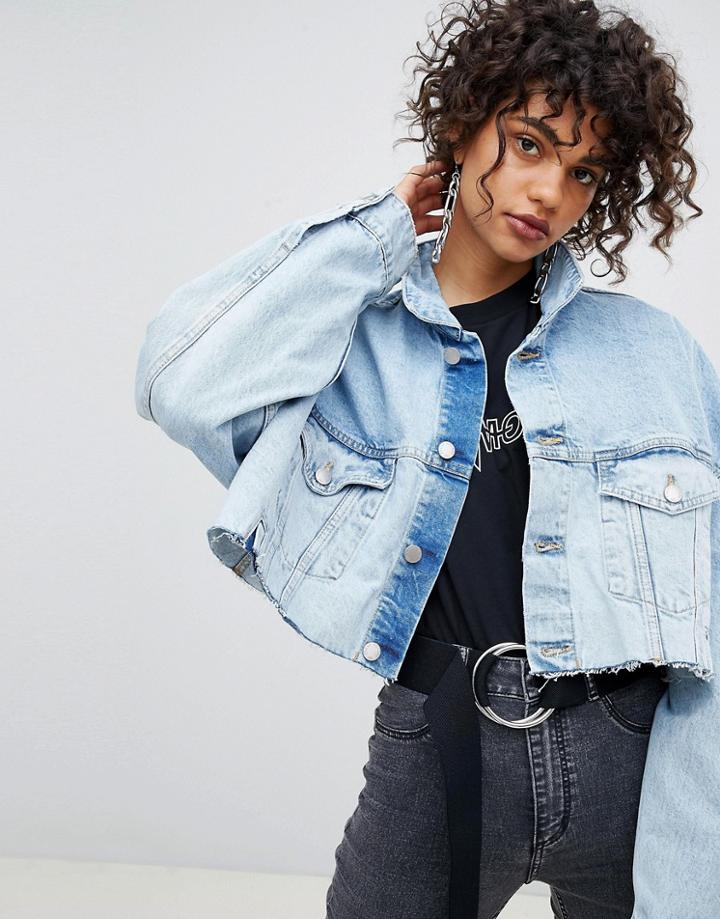 Cheap Monday Oversized Crop Denim Jacket - Blue