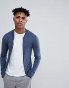 Asos Design Knitted Muscle Fit Bomber Jacket In Blue - Gray
